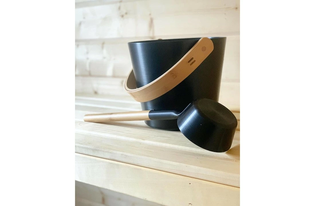 Rento Rento Sauna Emmer Aluminium Met Bamboe Handvat Zwart 2 Rento Rento Sauna Emmer Aluminium Met Bamboe Handvat Zwart - Afbeelding 2