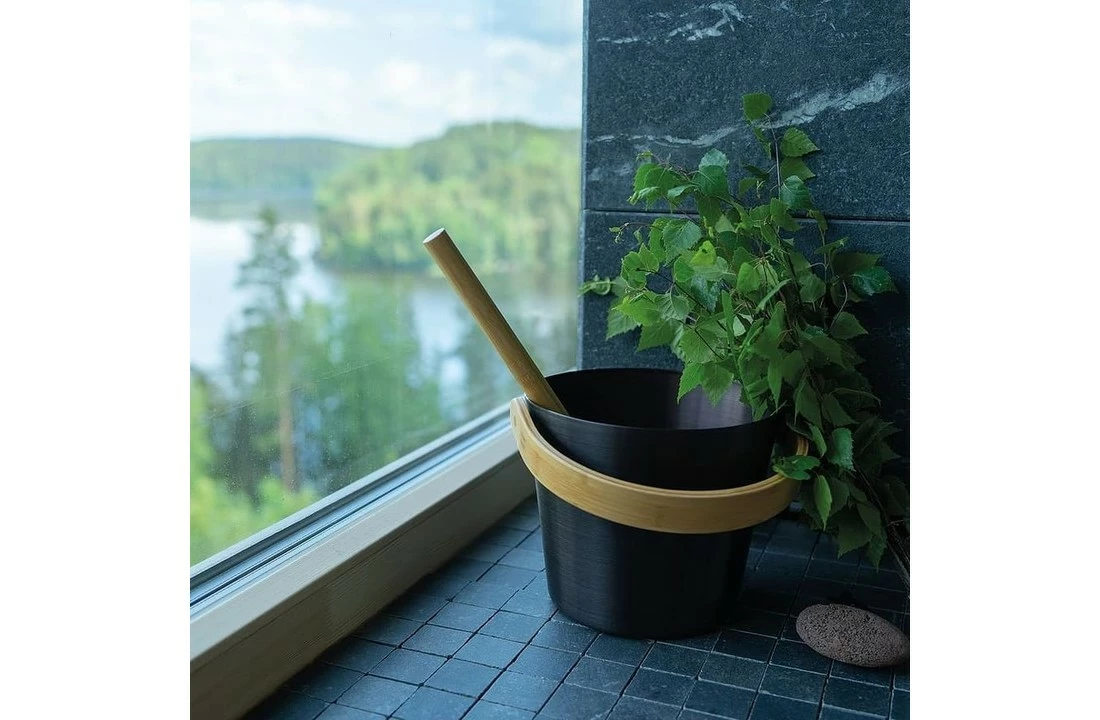 Rento Rento Sauna Emmer Aluminium Met Bamboe Handvat Zwart 3 Rento Rento Sauna Emmer Aluminium Met Bamboe Handvat Zwart - Afbeelding 3